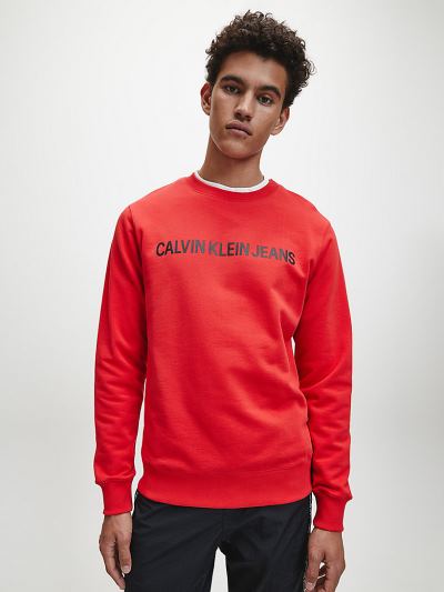Calvin Klein Ruhák HU419798 | Calvin Klein Logo Férfi Pulóver Piros